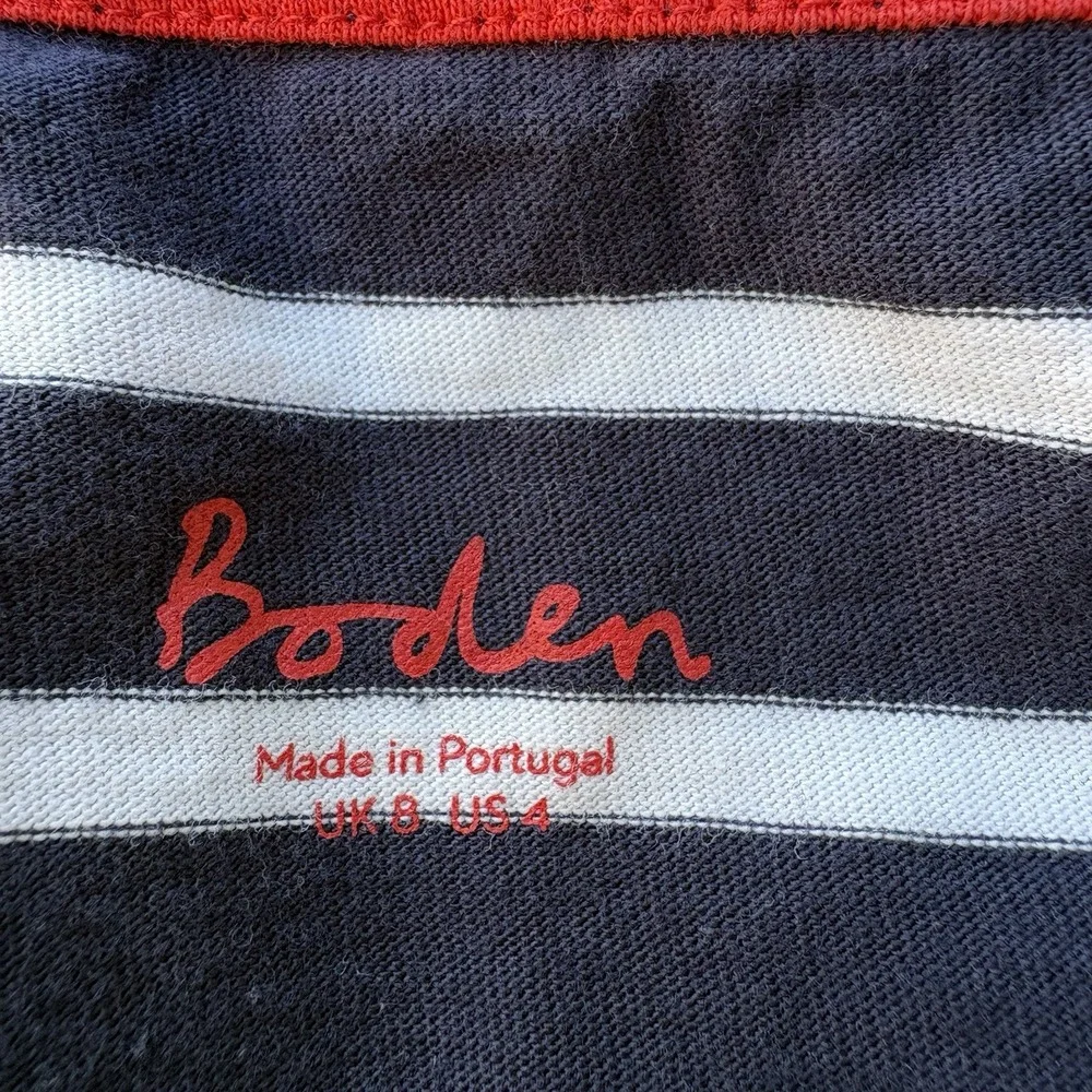 Boden Womens Size 4 Long Sleeve Top Navy Blue White Striped Ruffle Preppy - Picture 3 of 7